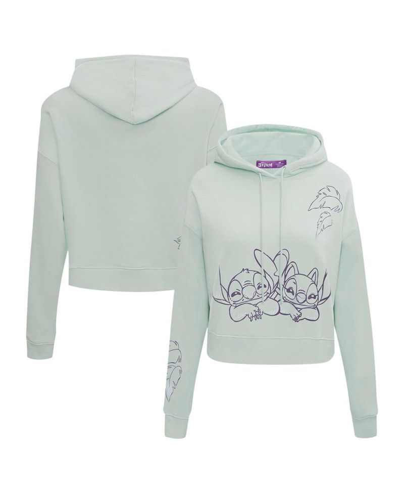 Women's Green Lilo and Stitch Lovers Cropped Pullover Hoodie
