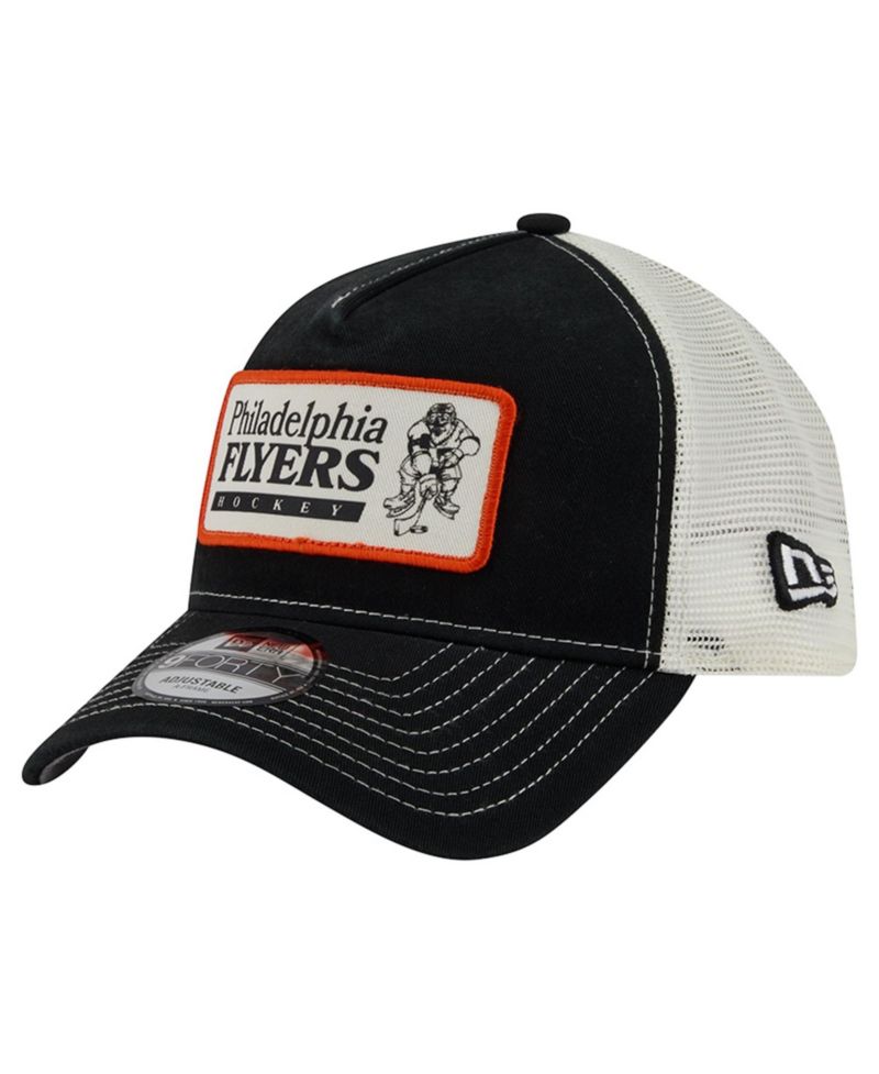 Men's Black/White Philadelphia Flyers Skater Patch A-Frame 9FORTY Adjustable Trucker Hat