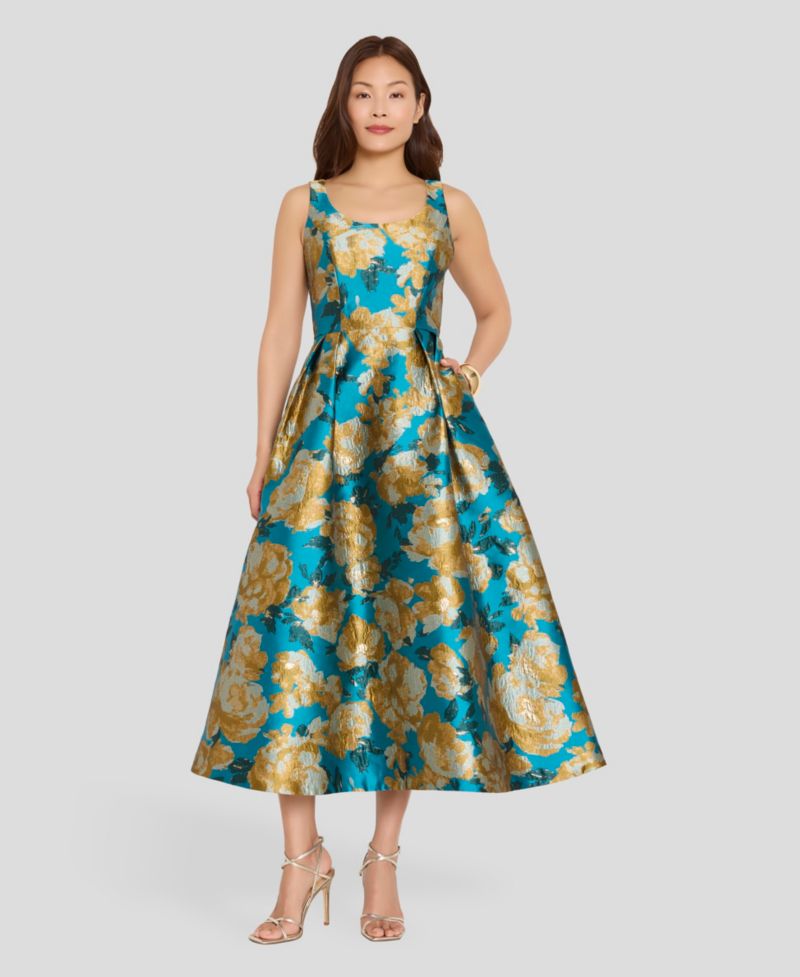 Women's Printed Scoop Neck Midi Dress
