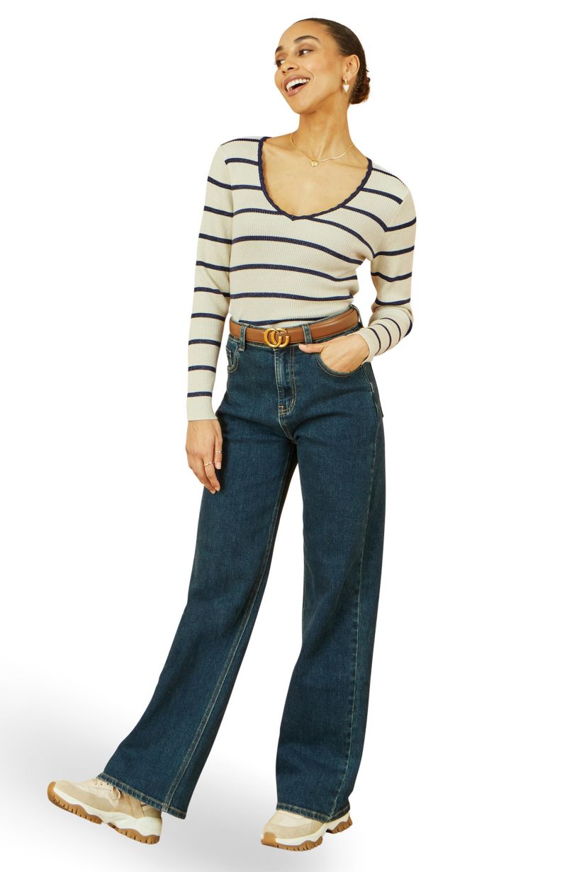 Women's Metallic Stripe Knitted Ribbed Top