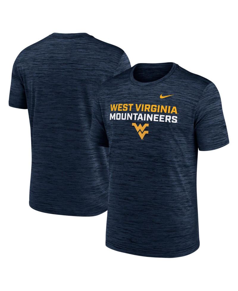 Men's Navy West Virginia Mountaineers Campus Center Stack Velocity Performance T-Shirt