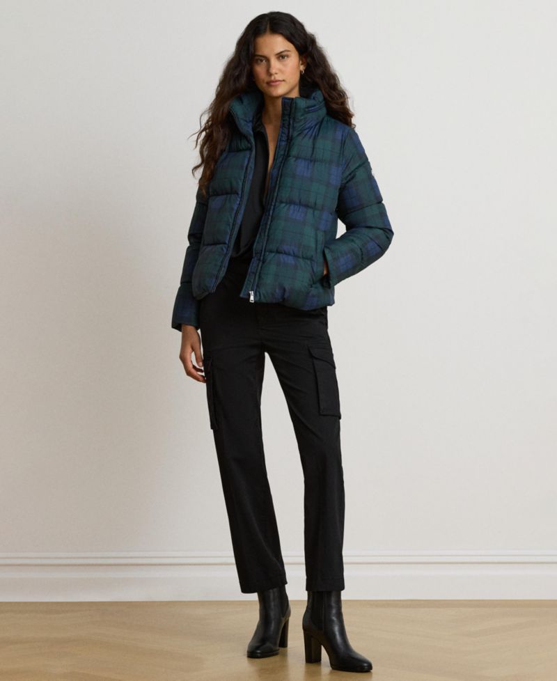 Women's Plaid Insulated Short Puffer Coat