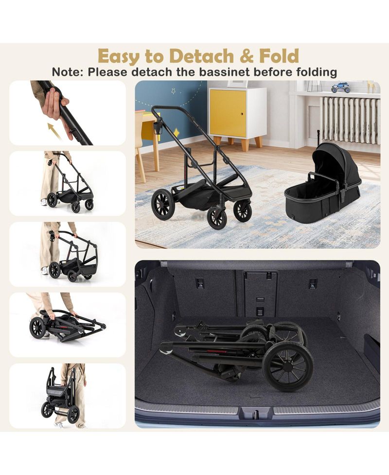 Toddler 3-in-1 Newborn Stroller Folding Convertible High Landscape Stroller