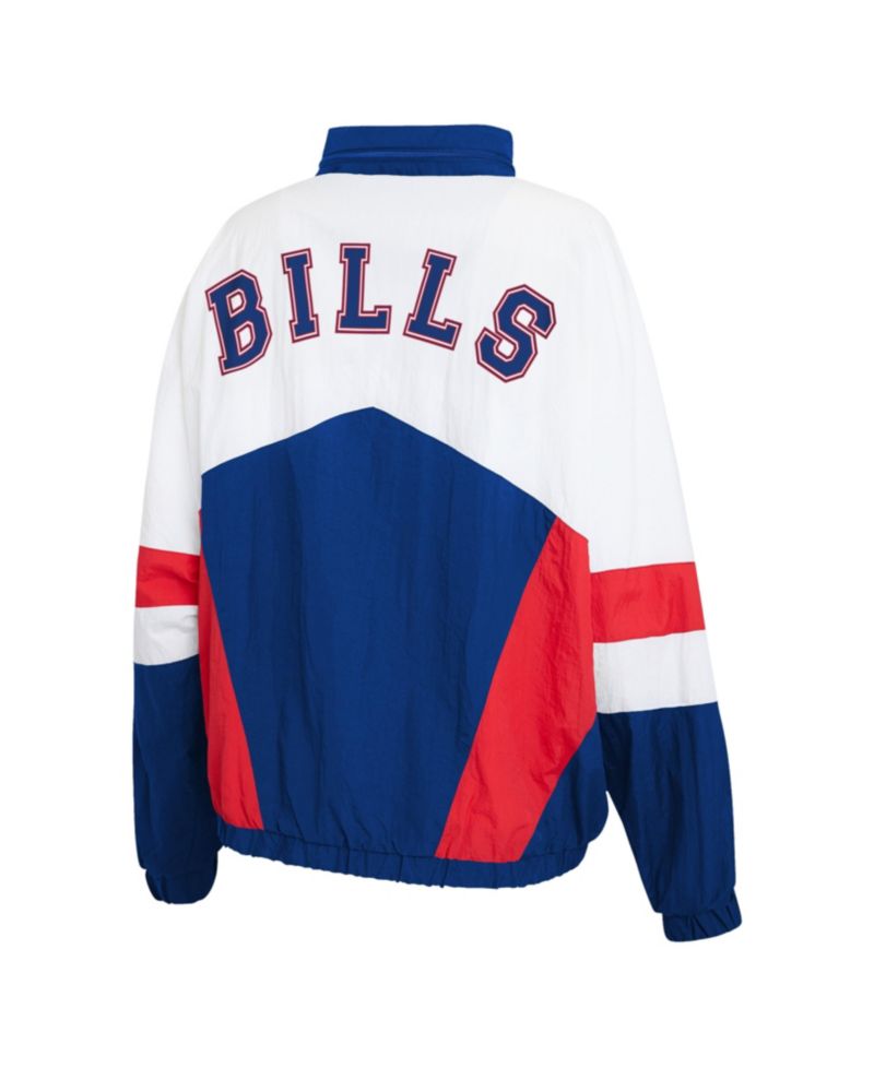 Women's White/Royal Buffalo Bills Throwback Crinkle Full-Snap Hooded Windbreaker Jacket