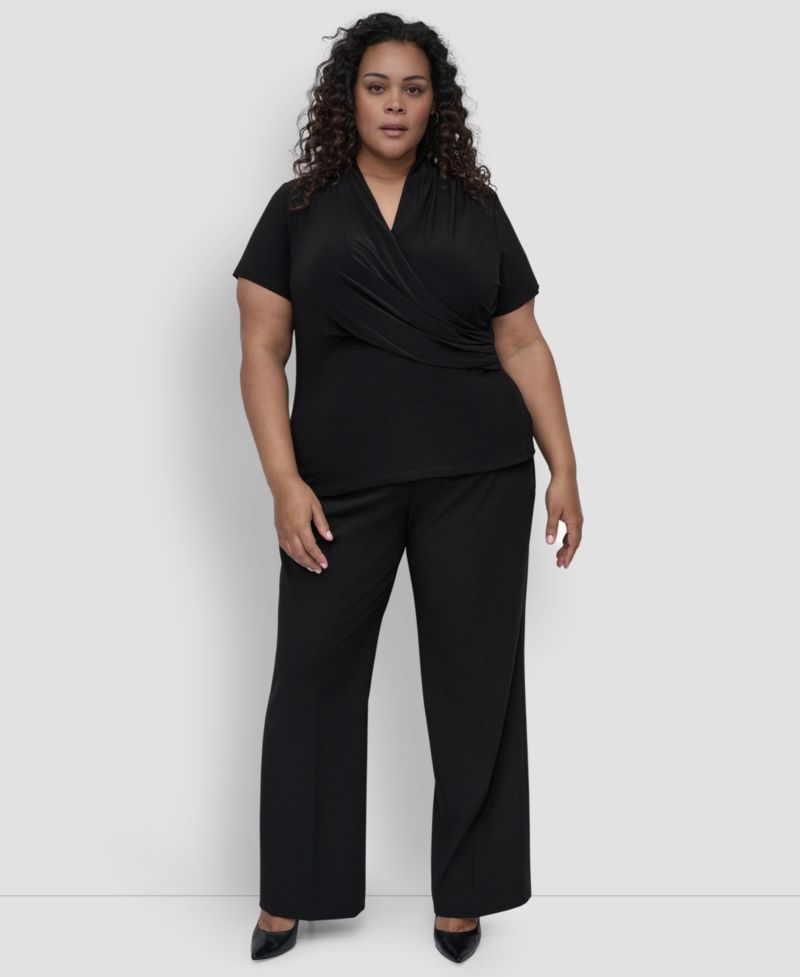 Plus Size Short-Sleeve Faux-Wrap Top