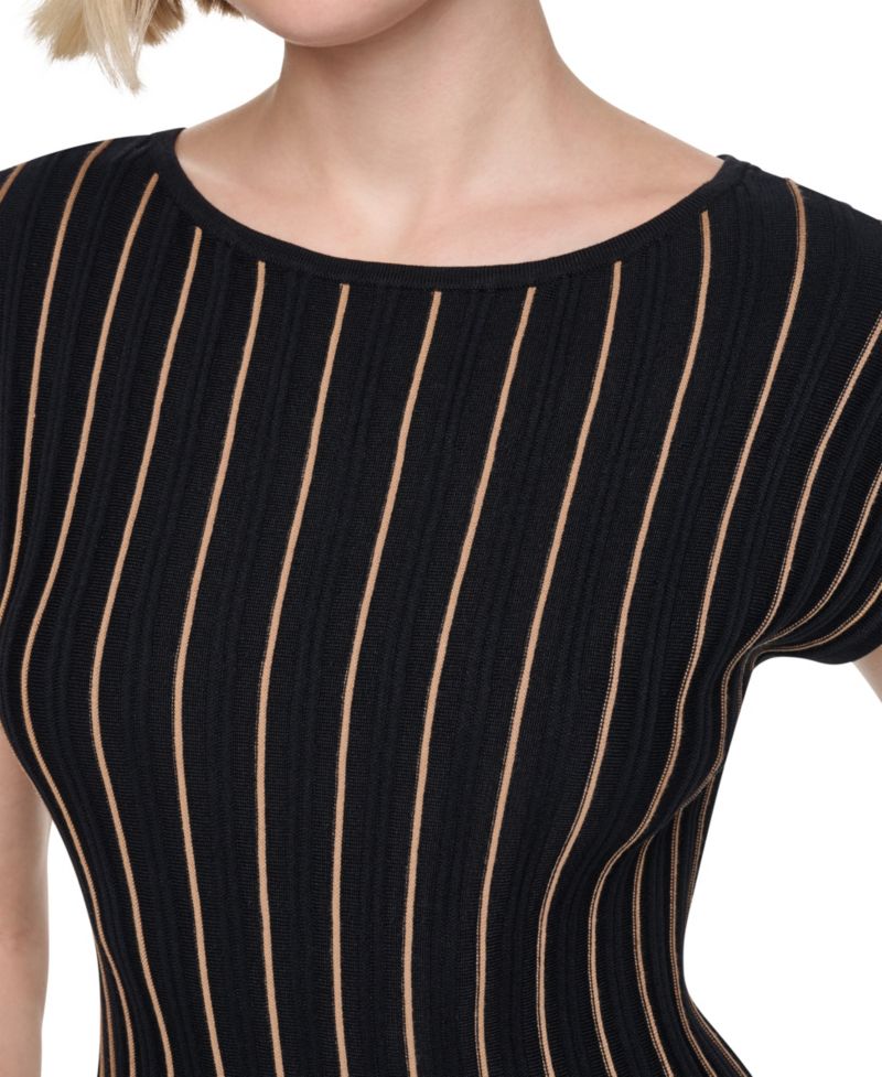 Women's Ribbed Fit And Flare Cap-Sleeve Dress