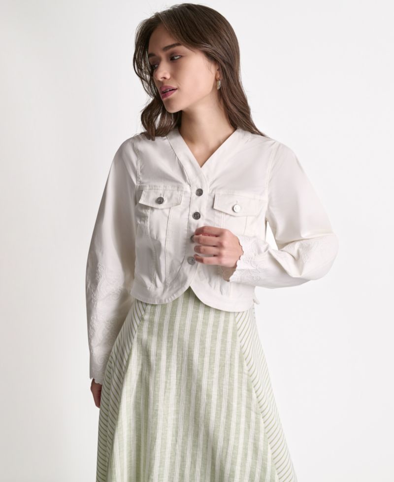 Women's V-Neck Tulip Hem Cropped Jacket