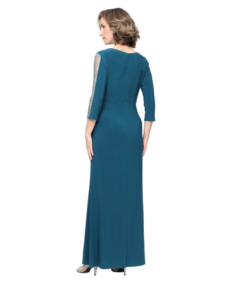 Petite Illusion-Beaded Surplice Gown
