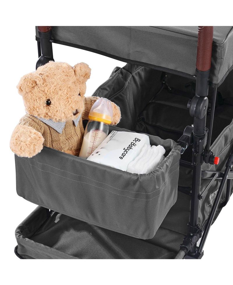 SUGFIT Wagon Stroller for 2 Kids Folding Push-Pull Stroller with Canopy Grey