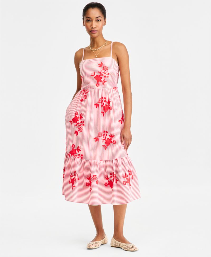 Plus Cutout-Back Tiered Cotton Midi Dress