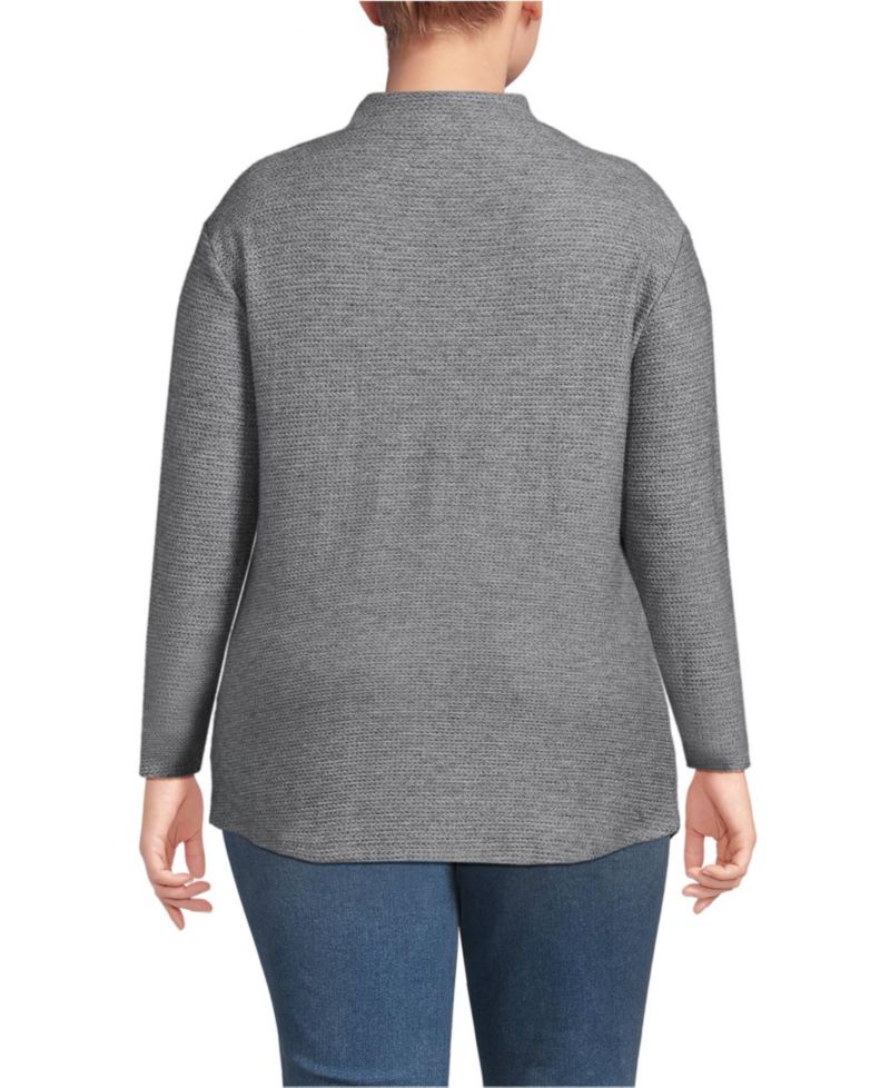 Plus Size Cable Ottoman Relaxed Long Sleeve Funnel Neck Tunic