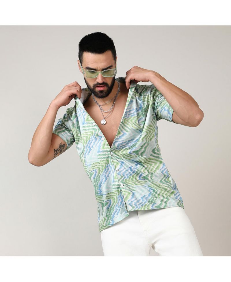 Men's Grass Green & Navy Blue Ripple Shirt