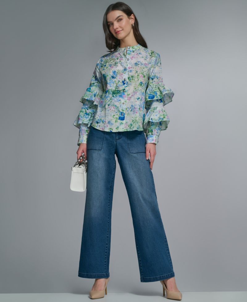 Women's Long-Sleeve Collared Printed Shirt