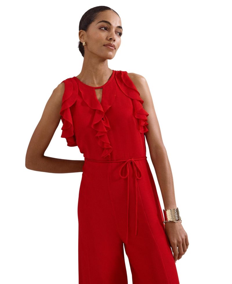 Women's Front Wide Leg Jumpsuit Cinched Waist