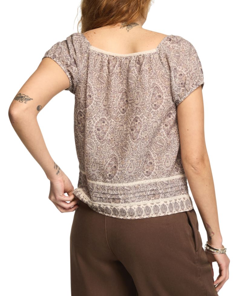 Women's Cap Sleeve Lace Peasant Top