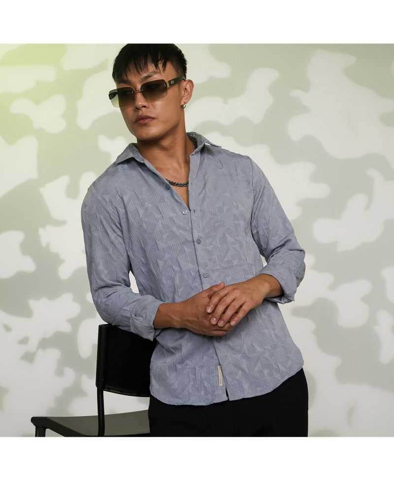 Men's Ash Grey Geometric-Texture Shirt