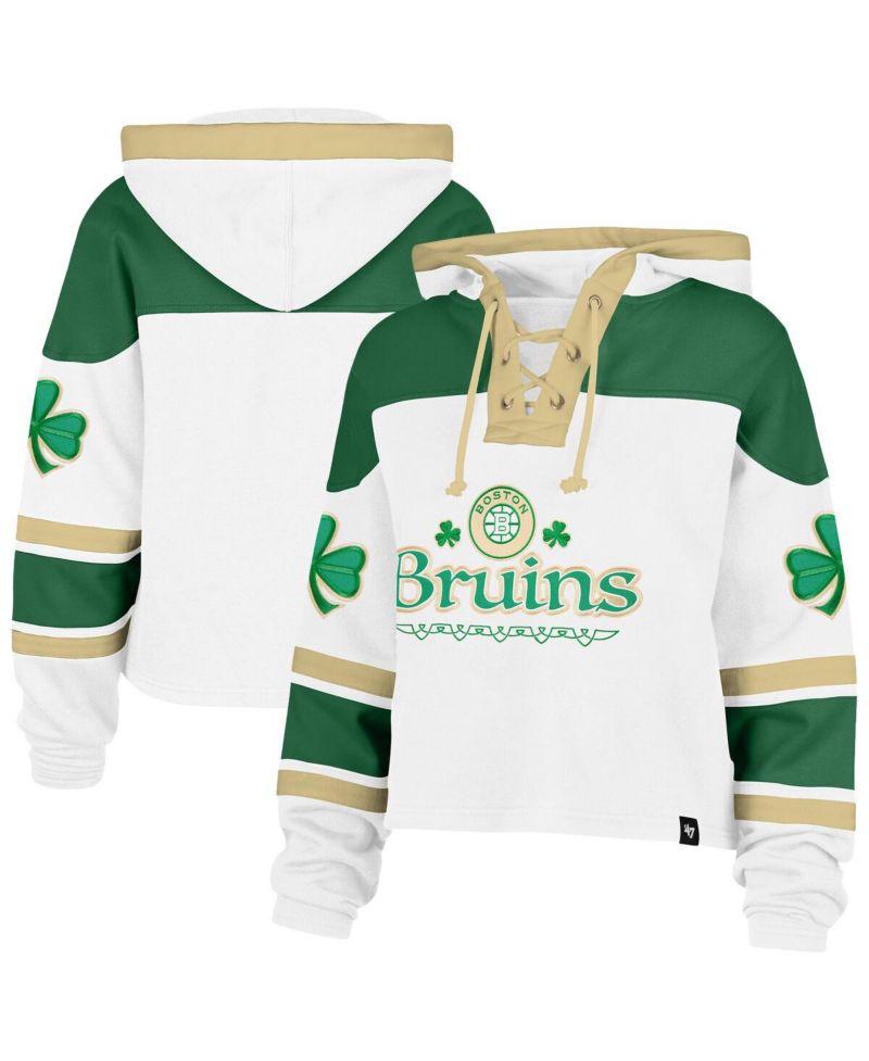 Women's White Boston Bruins McLucky Cropped Lacer Hoodie
