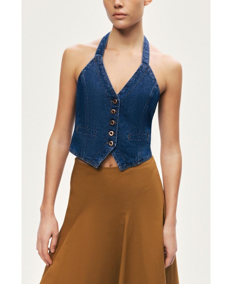 Women's Halter Neck Denim Vest