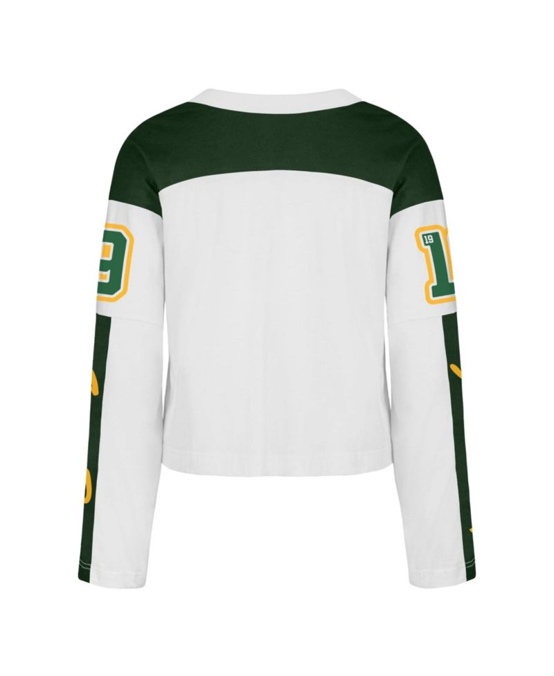 Women's '47 White Green Bay Packers Exclamation Metro V-Neck Long Sleeve Jersey T-Shirt