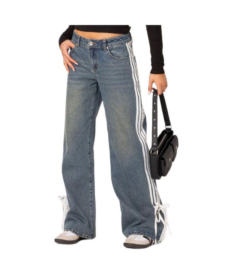 Women's Washed Low rise ribbon jeans