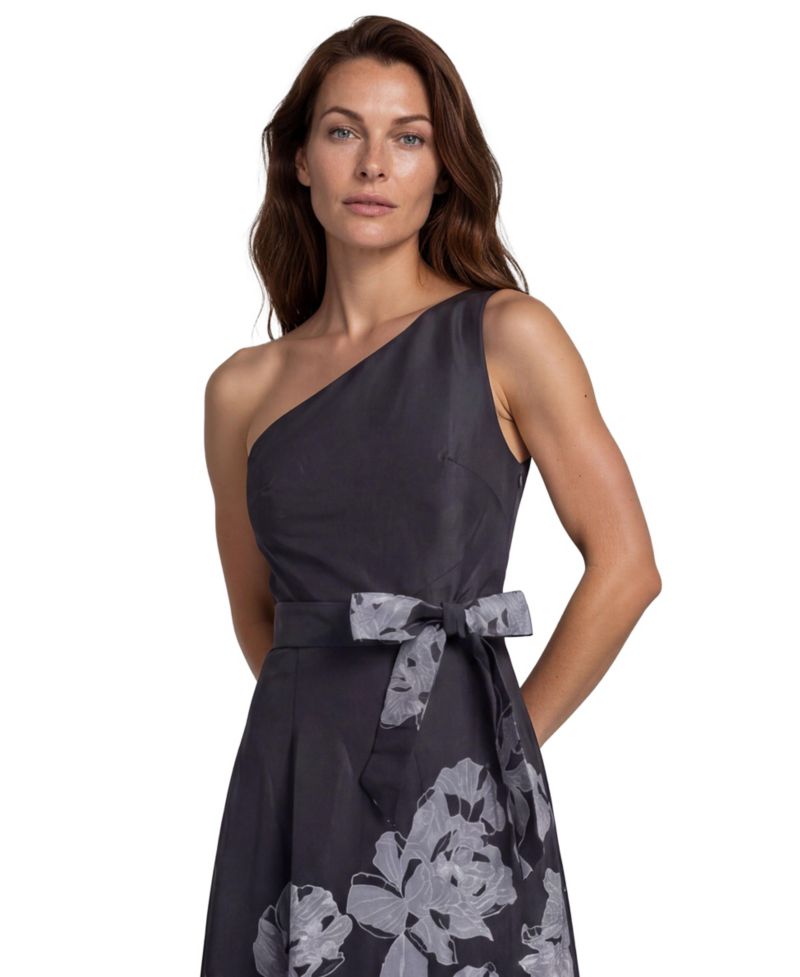 Women's Floral-Print One-Shoulder Mikado Gown