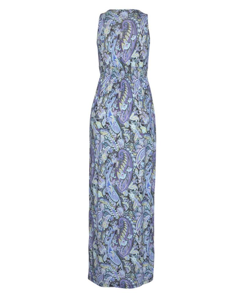 Women's Viscose Paisley Print Smocked V-Neck Smocked-Waist Maxi Dress