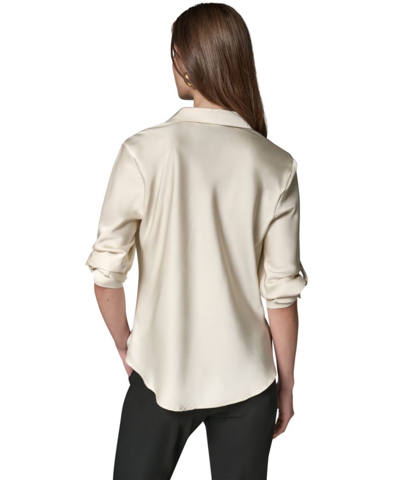 Petite Satin Back Crepe Long-Sleeve Top