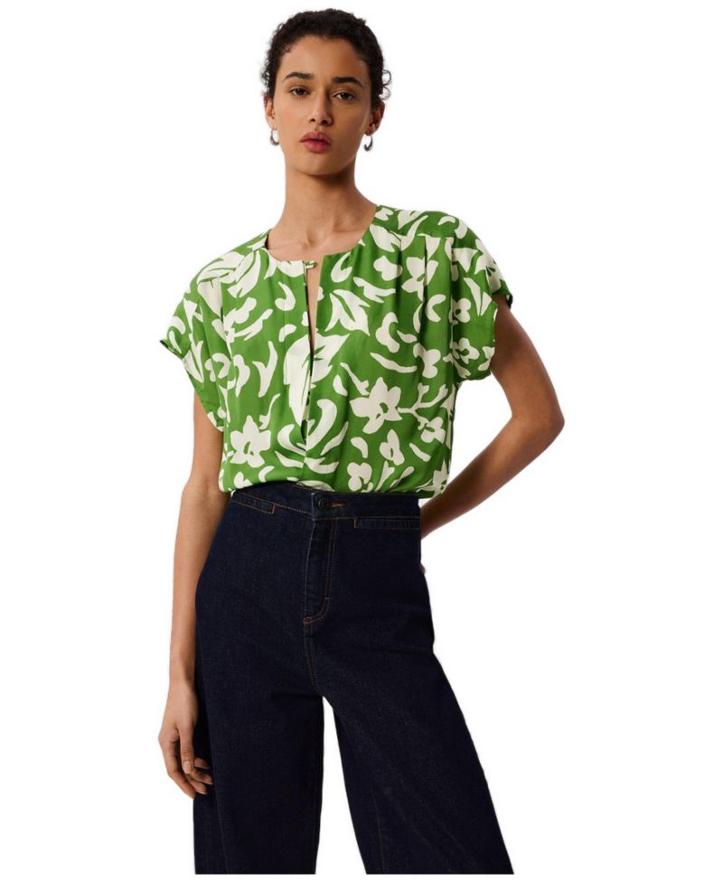 Women's Floral Keyhole Blouse