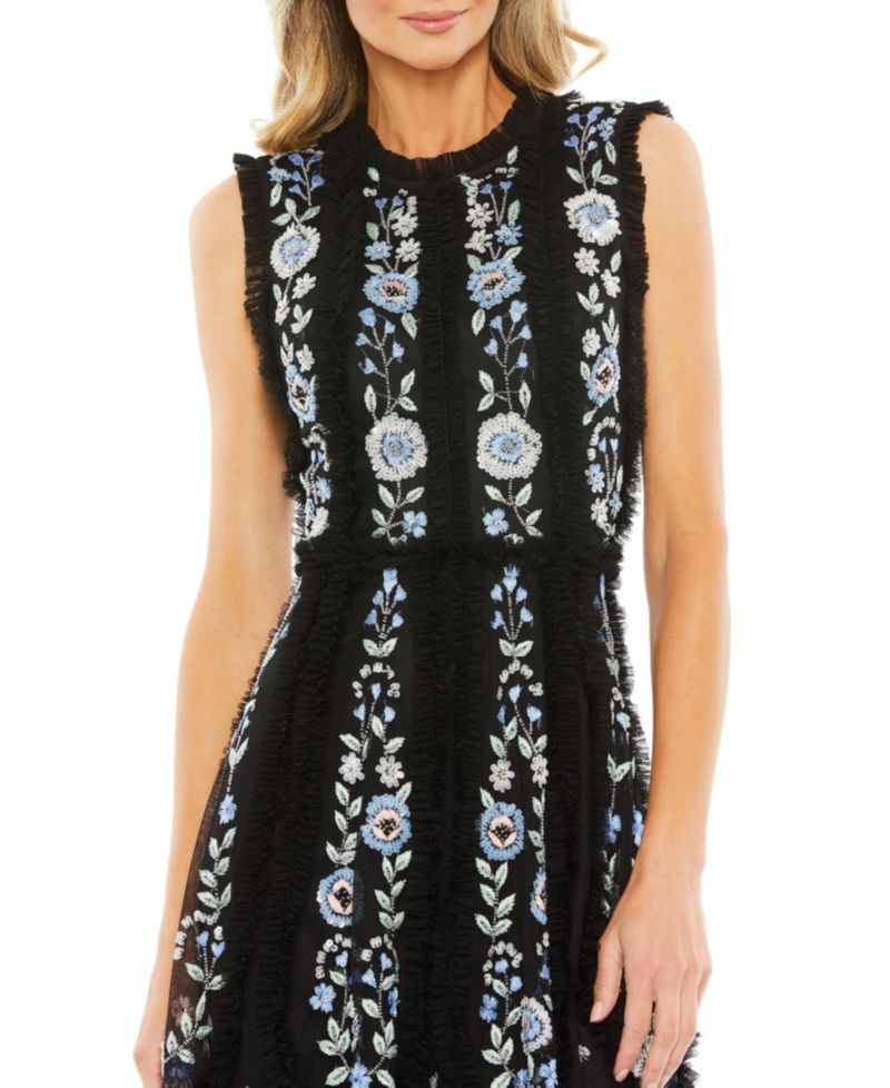 Women's Sleeveless High Neck Embroidered Mini Dress