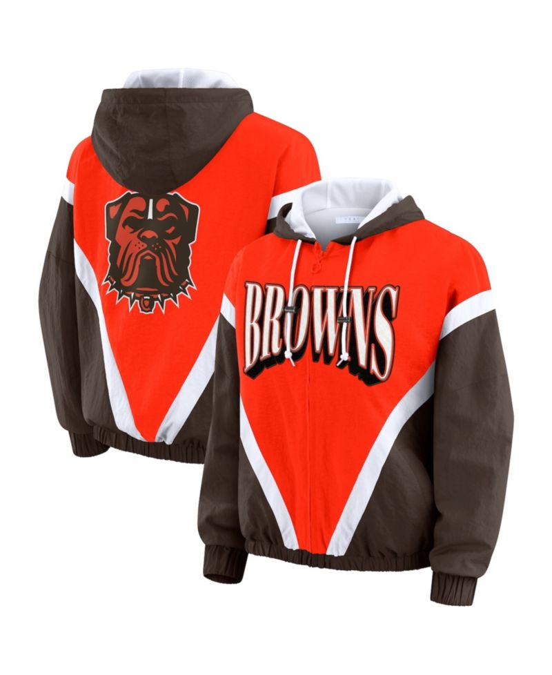 Women's Orange/Brown Cleveland Browns Plus Size Retro Crinkle Full-Zip Hoodie Windbreaker Jacket