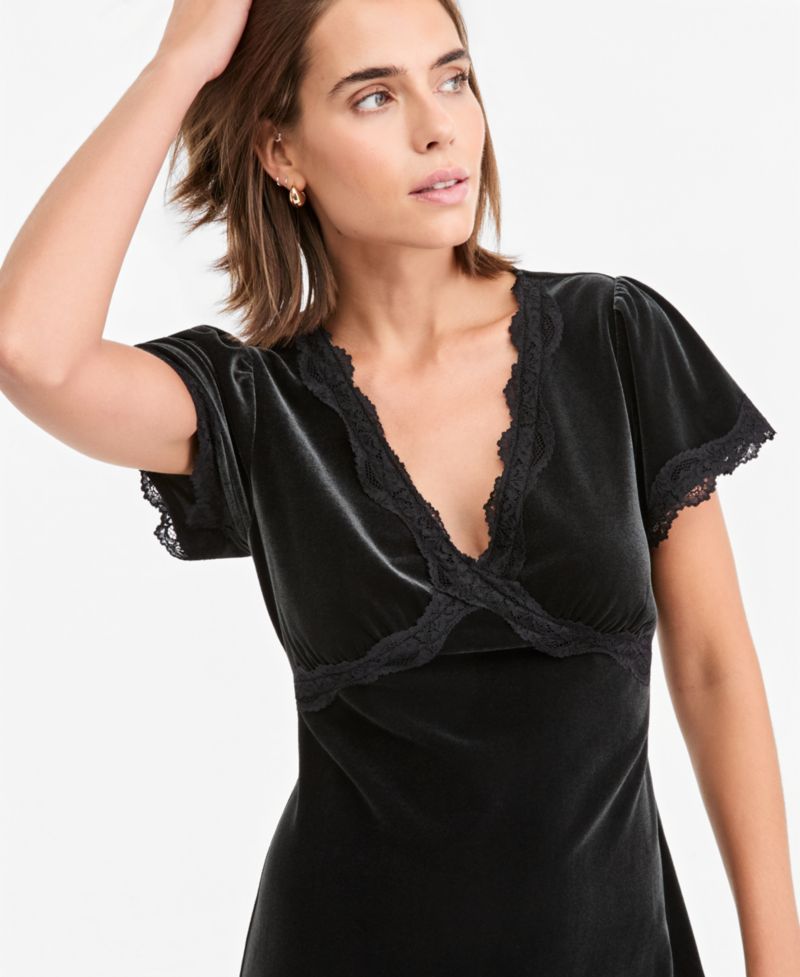 Petite Velvet Lace-Trim Slip Midi Dress
