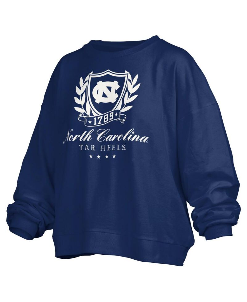 Women's Navy North Carolina Tar Heels Big Aug Script Janice Oversized Pullover Sweatshirt