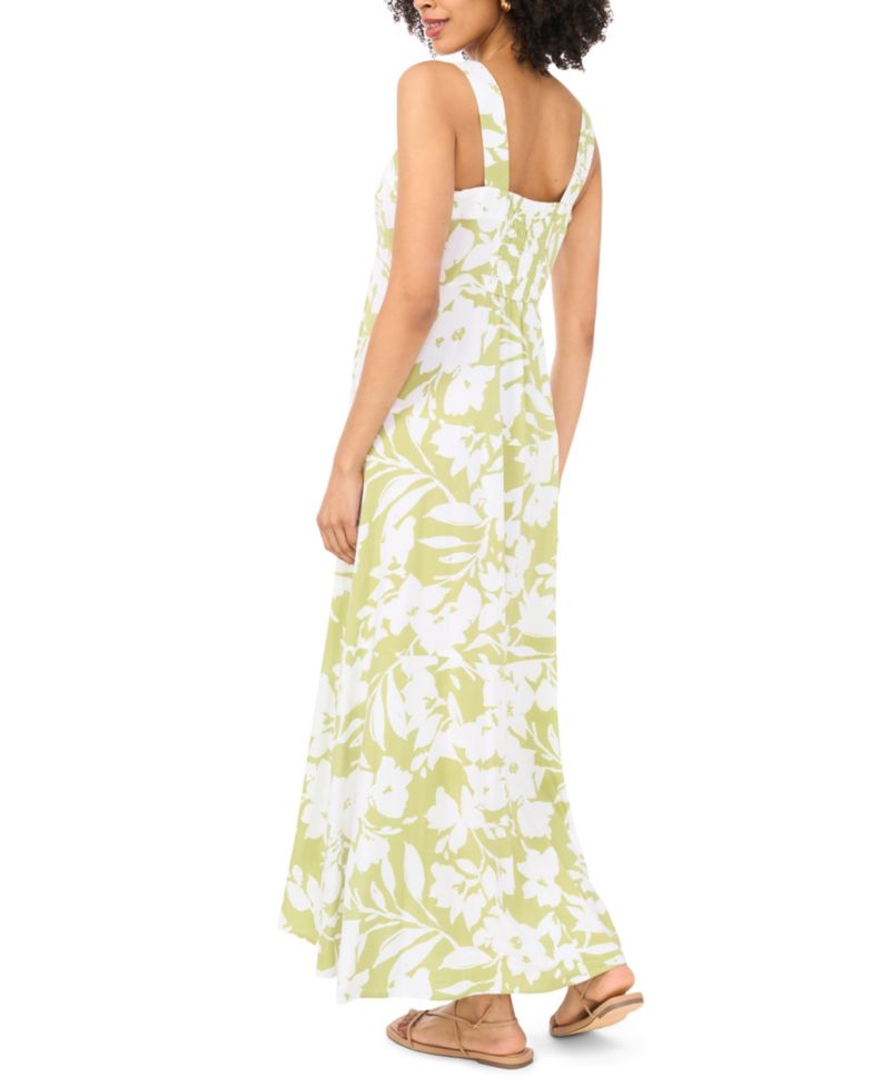 Women's Floral Square-Neck Smocked-Back Sleeveless Maxi Dress