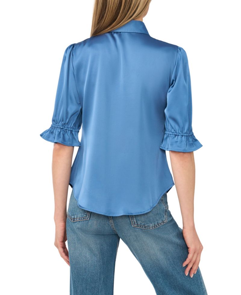 Women's Collared Balloon 3/4-Sleeve Button-Front Blouse