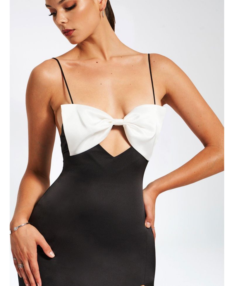 Women Eleanor Black and White Bow Satin Gown