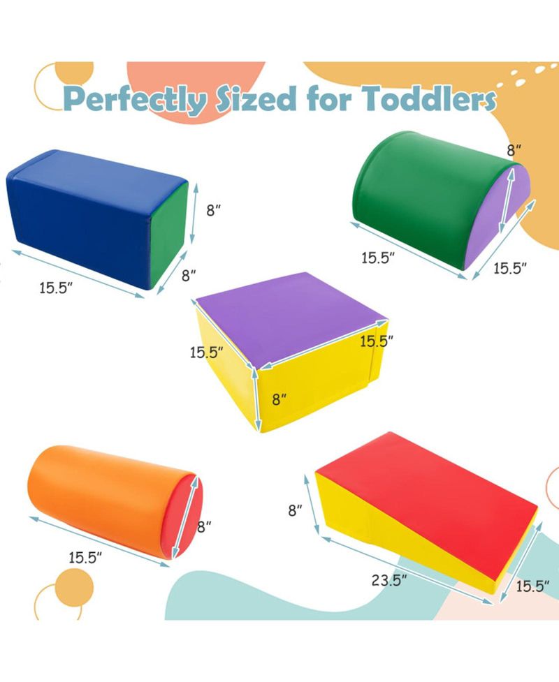 5 Piece Soft Foam Climb and Crawl Activity Playset for Toddlers Ages 1 and Up