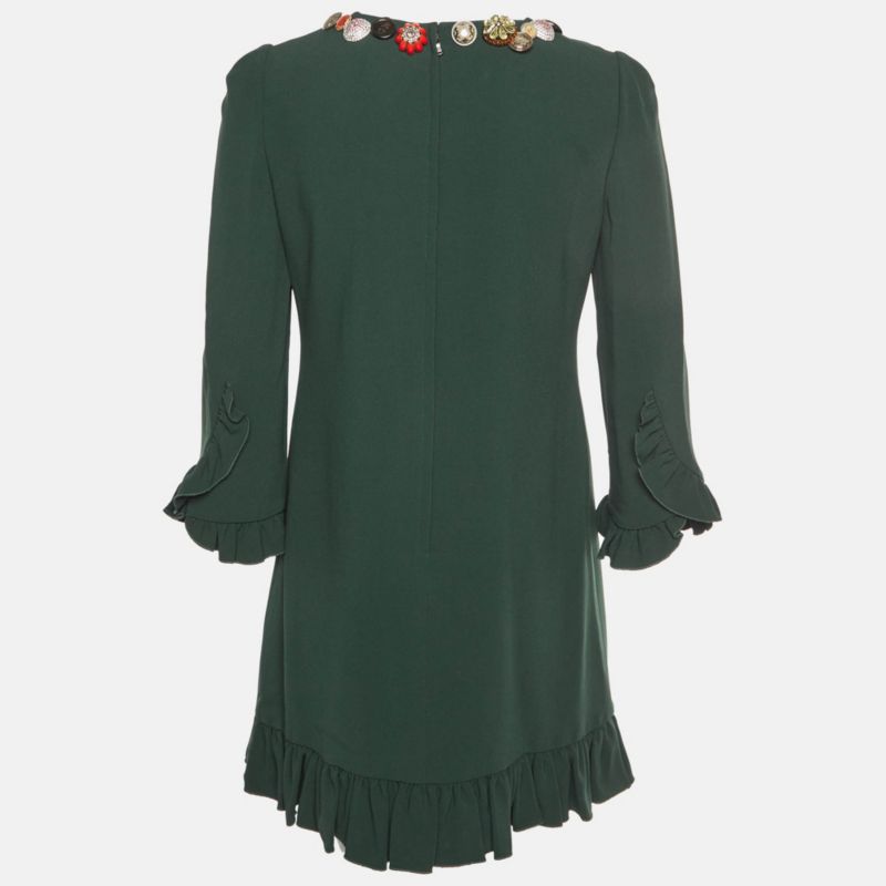 Pre-Owned Dolce and Gabbana Crepe Bejeweled Ruffled Mini Dress
