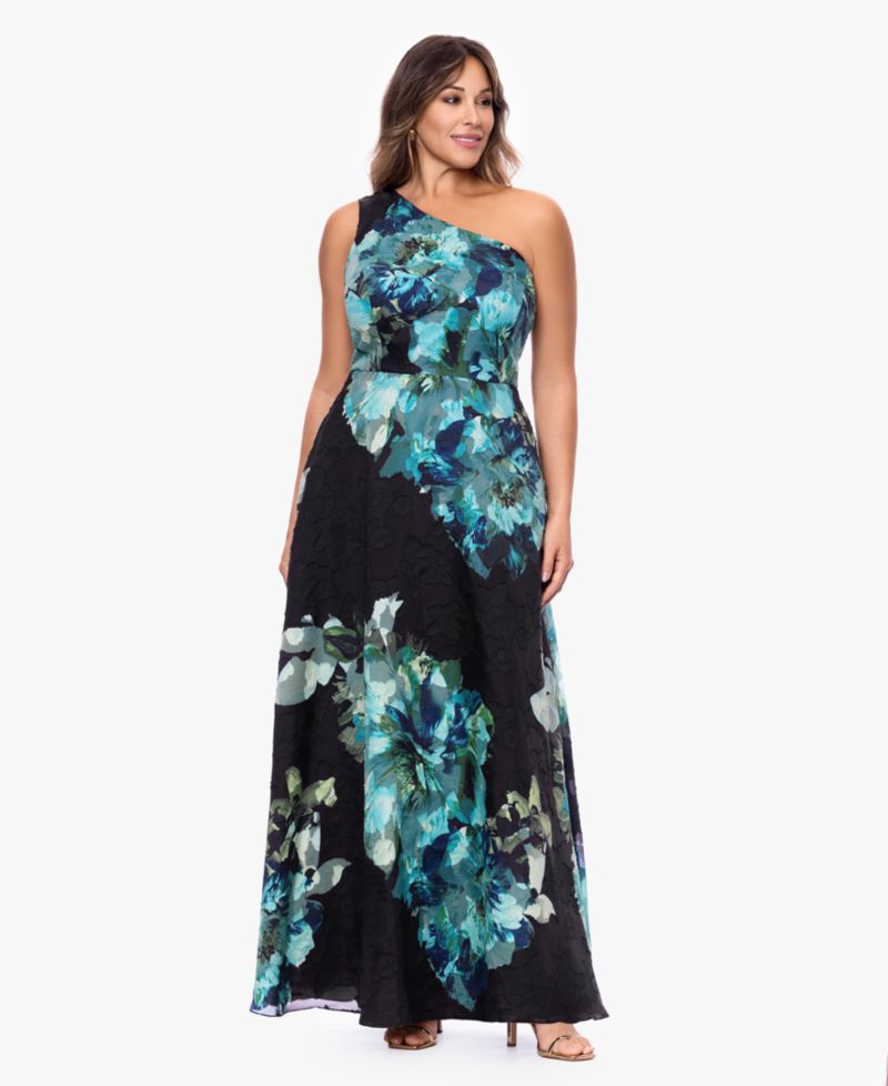 Plus Size One-Shoulder Ball Gown Dress
