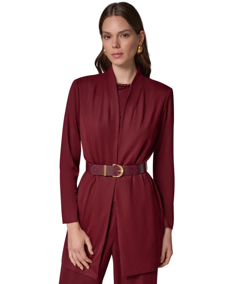 Women's Knit Belted Collarless Blazer