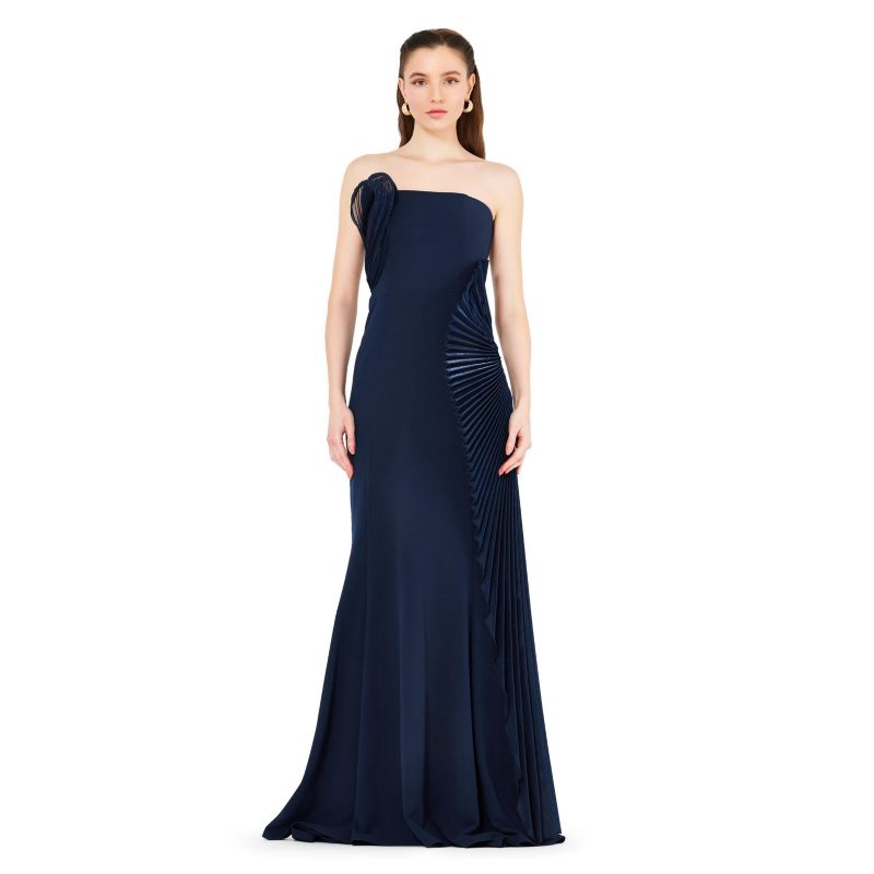 3D Pleated Drape Strapless Gown