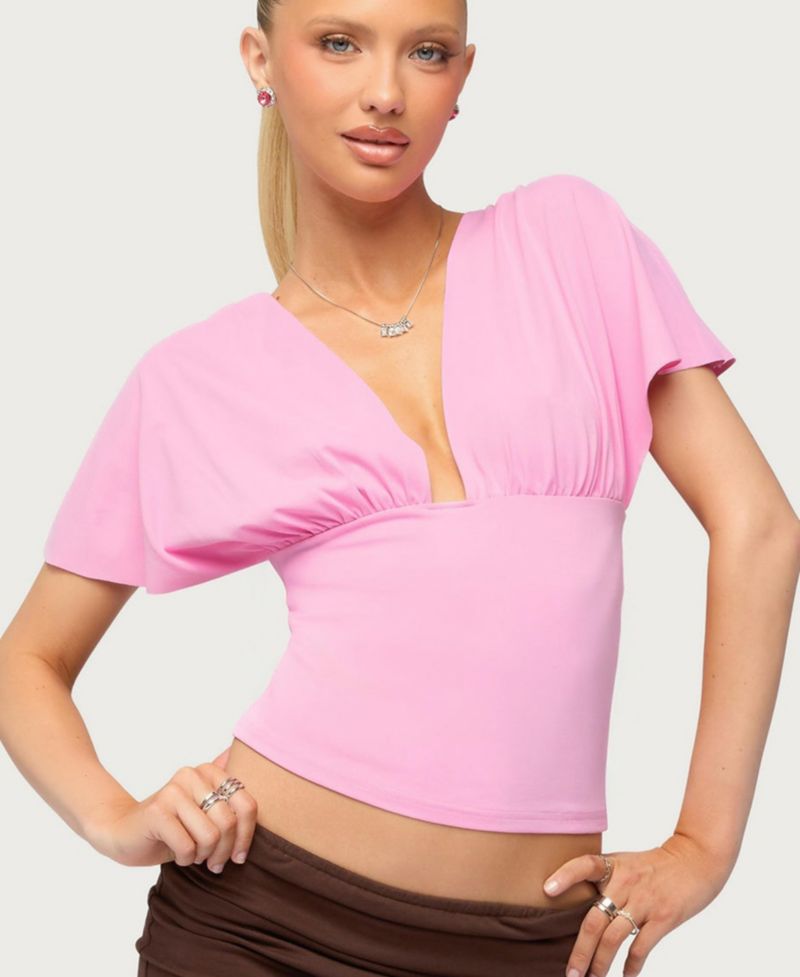 Women's Flutter Plunging V Neck Top