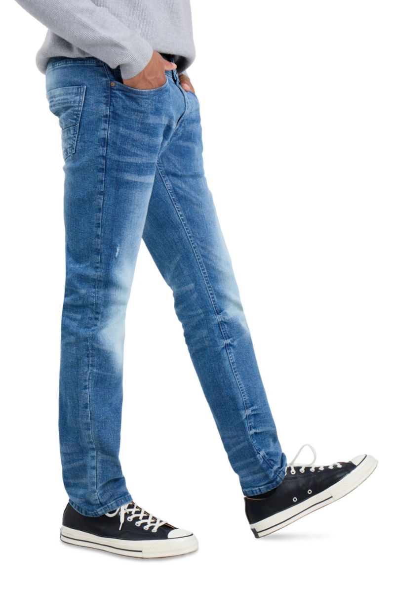 Men's Rip And Repair Neon Trims Slim Fit Stretch Jeans