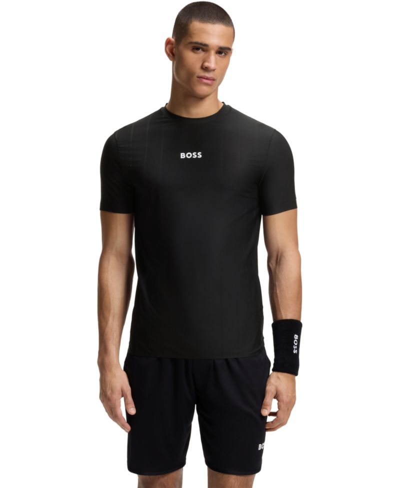 Men's Active Jacquard-Stripe Logo Slim-Fit T-Shirt