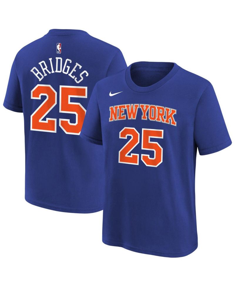 Big Boys and Girls Mikal Bridges Blue New York Knicks Icon Name & Number T-Shirt