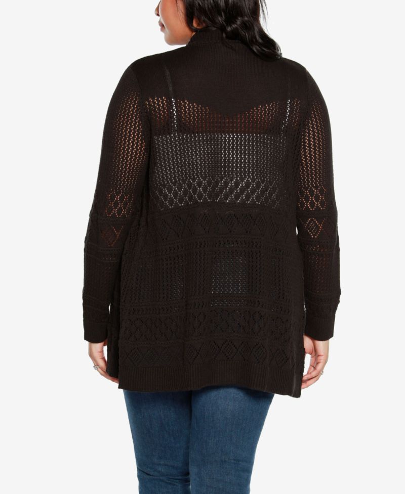 Plus Size Pointelle Open Cardigan Sweater