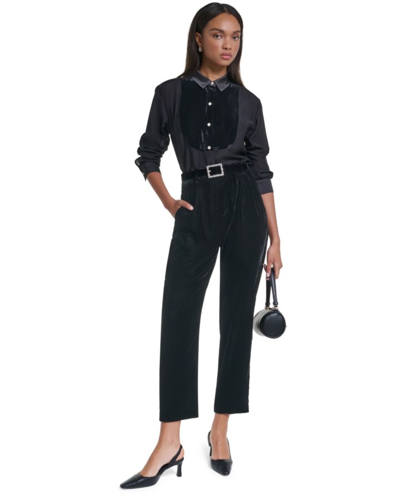 Petite Velvet High-Waisted Pants