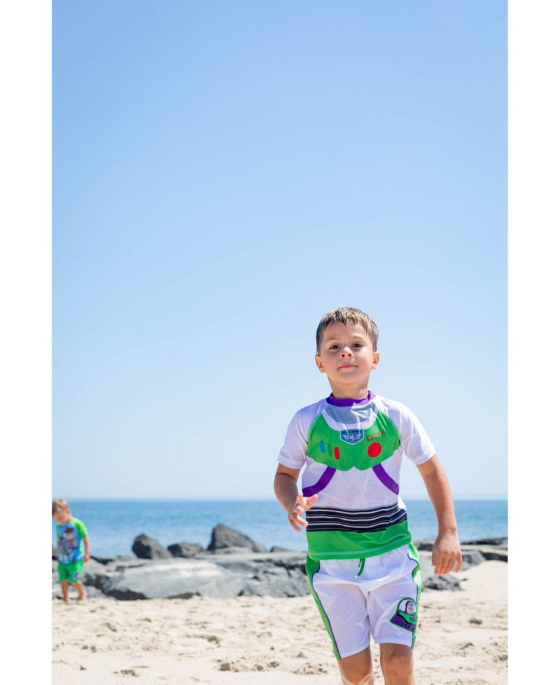 Big Boys Buzz Lightyear Swimwear 2-Piece Rash Guard and Swim Trunks Set