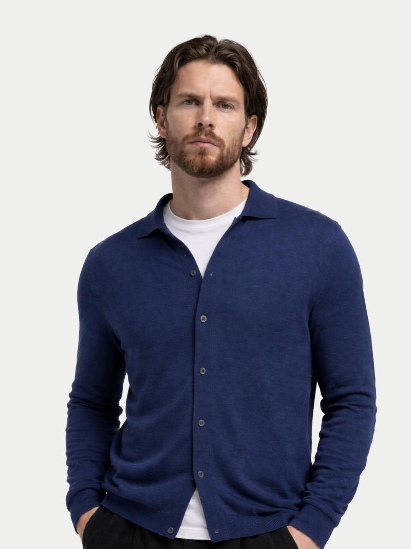 Men's Cashmere Silk Polo-Neck Cardigan