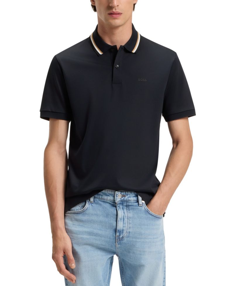 Men's Cotton Slim-Fit Striped Collar Polo Shirt