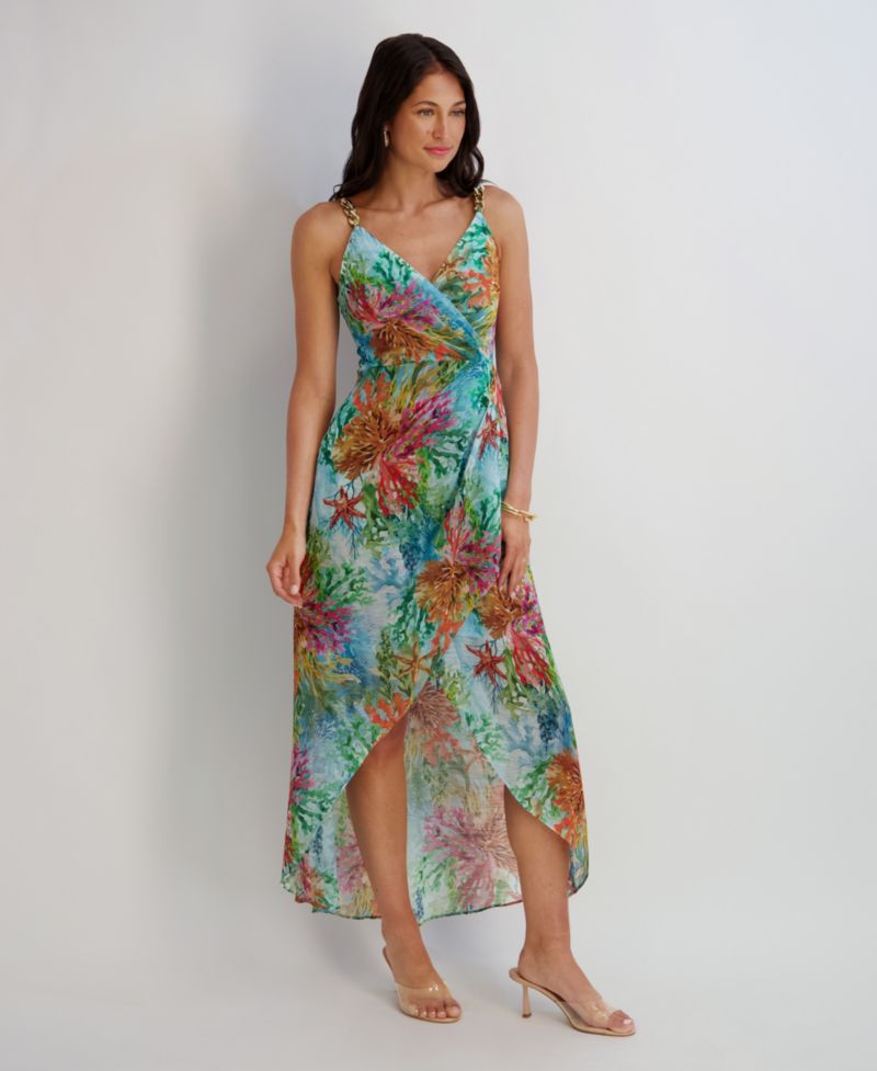 Women's Printed V-Neck High-Low Dress